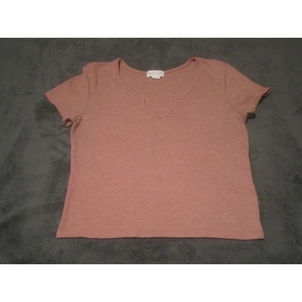 Outlaw Shirt Womens Large Pink Scoop Notch Neck Ribbed Knit Short Sleeve Top